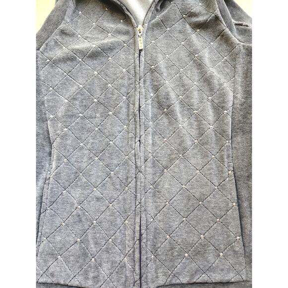 VEST-QUACKER FACTORY-Gray Velour-Sleeveless-Rhinestones-Zipper-SIZE XS - Picture 6 of 15